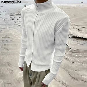 Herrenpullover INCERUN Tops Koreanischer Stil Herren-Strickpullover mit Doppelreißverschluss Casual Street Solid Herbst/Winter Langarmpullover S-5XL 231130