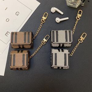 AirPods를위한 고급 가죽 이어폰 케이스 Pro Protective Cover Hook Letter Keychain airpods1/2 Pro 이어폰 케이스 프로텍터 클래식 브라운 레터 이어폰