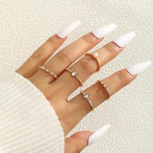 Cluster Rings Aprilwell 5Pcs Trendy Crystal Heart For Women Gold Color Simple Aesthetic Pearl Dating Anillos Lady Clothing Jewelry Gifts
