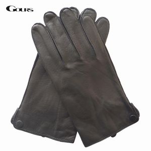 Pięć palców rękawiczki Gours Zime prawdziwe skórzane rękawiczki Mężczyźni Czarne oryginalne rękawiczki kozie kozie podszewki polarowe ciepłe przycisk mody GSM048 231130