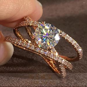 Klusterringar 14K Rose Gold Women Ring Moissanite Diamonds 1 2 3 4 5 Runda cirklar Ökar bröllopsfestens engagemangsjubileum