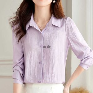 Blusas femininas camisas elegantes de algodão mulheres casual botão sólido lapela primavera outono manga longa solta tops moda blusasyolq