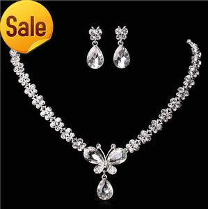 Wedding Jewelry Shining New Cheap 2 Sets Rhinestone Bridal Jewelery Accessories Crystals Necklace and Earrings for Prom Pageant Party XM001