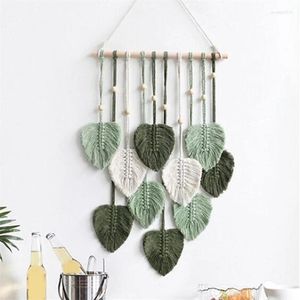 Tapestries Fringe Feather Tapestry Bohemian Style Hand-woven Handmade Leaves Wall Hanging Decoration