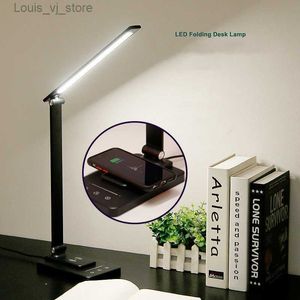 Luzes de livro LED Lâmpada de mesa de leitura com 5W QI de carregamento sem fio Controle de toque Dimmable Timing Eye Care Lâmpada de mesa Quarto Lâmpada de luz de estudo YQ231130