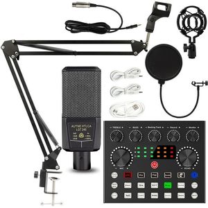 Microfones karaokê Karaoke Live Microfone Sound Audio Card Kit Professional Podcast Home Studio Recording Equipment Set para streaming de laptop PC Co 231129