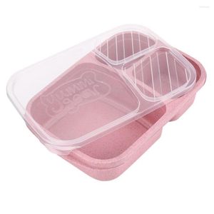 Dinnerware Sets Wheat Straw Bento Box 3 Grids With Lid Microwave Biodegradable Storage Container Lunch Set