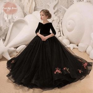 Girl s Dresses Fashion Baby Girl Princess Flower Embroidery Dress Infant Toddler Child Black Vestido Party Birthday Pageant Clothes 1 14Y 231130