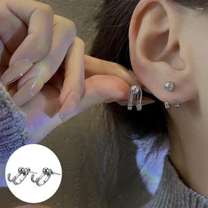 Stud Earrings Fashion Silver Color Double Hook Beads For Women Girls Punk Hip Hop Back Hanging C-Shaped Jewelry
