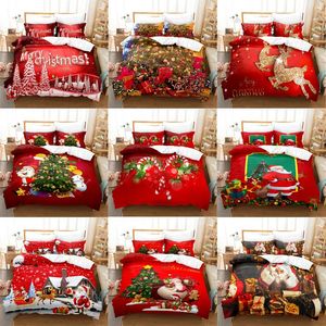 Set di biancheria da letto Natale Felice Anno Rosso Babbo Natale Queen King Copripiumino full size Set biancheria da letto Copriletto a 2 posti 200x200 240x220 231129