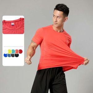 LL Outdoor Men's Sports Solid Color Short Sleeve Breathable Sweat Absorption Elastic Slimming lululy Fashion0