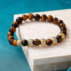 Strand Charm Men Gold Color Copper Ball Bracelet Homme Classic Tiger Tiger Eye Stone Beads Beads Moder