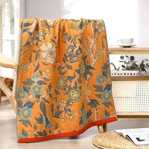 Bath Towel Large Bath Towel Muslin Gauze Woven Hibiscus Floral Pattern Adults Bathtowel Cotton Absorbent Quick-drying Soft Wrap Beach Towel 231129