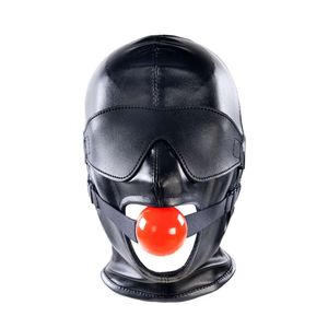 Prodotti per massaggi Deprivazione sensoriale Costumi fetish in pelle Cappuccio integrale Maschera con bavaglio in silicone Giocattoli sexy per coppie Bondage sadomaso