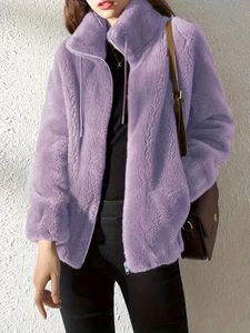 Giacche da donna Giacca oversize da donna Inverno caldo peluche Tasca con cerniera Cappotto termico con lanugine con cappuccio Streetwear Cappotto capispalla allentato da donna 231129