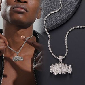 Мужское ожерелье с кубинской цепочкой, новый ручной кулон с деньгами, универсальный персонализированный сплав, полный бриллиант, ожерелье с деньгами в долларах США, ожерелье в стиле хип-хоп, мужские ювелирные изделия