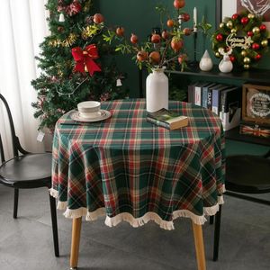 Table Cloth Christmas Coffee Cover Plaid Round Tassel Tablecloth For Wedding Party Dining Banquet Decoratio