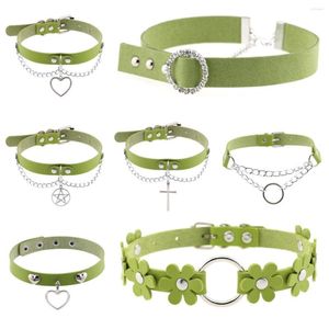 Choker Green Gothic Charm Stainless Steel Chain Sexy Collar Necklaces For Women Goth Leather Harajuku Egirl Slave Punk Jewelry
