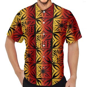 Men's Casual Shirts Polynesian Tribal Samoan Totem Tattoo Samoa Prints Shirt Short Sleeve Fashion V-Neck Cardigan Baseball Jersey