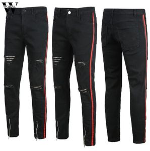 MEN039S JEANS WOMAIL PANT MEN STRITEY BLACK SKINNY HOLE PURE COLOR COLOR SLIM FIT DENIMヴィンテージパンツジッパー高品質ジャン2022 5485763