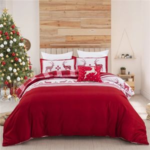 Sängkläder sätter 3d julskyddet omslaget Double Queen King Reversible Red White Elk Reindeer Bedding Set Child Kids Christmas Year Gift 231129