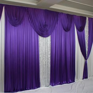 Party Decoration 20ft 10ft Purple Ice Silk Wedding Backdrops Gardiner med vita swag -draperier 3m 6m evenemang Stge -bakgrunder