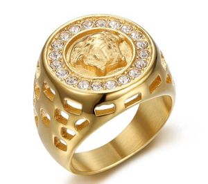 Män designer ringar medusa ring för kvinnor diamant titan stålringar