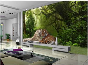 Tapeten Benutzerdefinierte Tapete für Wände 3 D Wandbilder Idyllischer grüner Wald Baum Tiger Hintergrund Wand Wohnzimmer Dekoration Malerei Papier