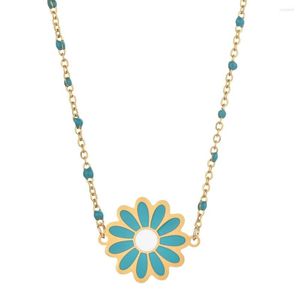 Choker ZMZY Enamel Flower Pendant Women Bohemian Daisy Colorful Beads Chain Charm Statement Collar Necklace Female Jewelry