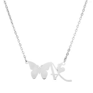 Correntes colares de pérolas para mulheres colar de tendência feminino aço inoxidável Butterfly Butterfly elegante decote de letra