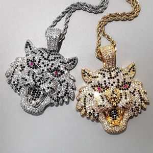 Bling Eced Out Halskette Mikro Pave Cubic Zirkon Tiger Anhänger für Männer Frauen Geschenke Luxus Hip Hop Schmuck Y1220272E