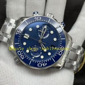 4 Färg Mens Automatic Chronograph Watch 9900 Movement Men 44mm Blue Dial Ceramic Bezel rostfritt stål armband gummiband krono sport mekaniska klockor