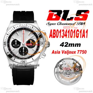 BLS Chronomat B01 ETA A7750 Автоматические мужские часы с хронографом 42 Стальной корпус Белый циферблат Черный каучуковый ремешок AB0134101G1A1 Super Edition Reloj Hombre Puretime C3