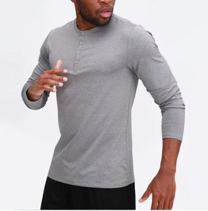 Lu Men Yoga Outfit Esportes Manga Longa T-shirt Mens Estilo Esporte Colarinho Botão Camisa Treinamento Roupas Fitness Elástica Quick Dry Wear Ventilar 13