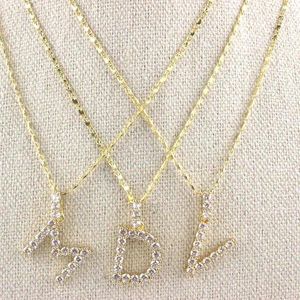 Pendant Necklaces 16inch 10pcs/lot Design A-Z 26 Letters Cz Charm Necklace Cubic Zircon Component Plated Chain Wholesale