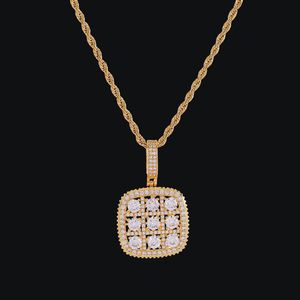 Shiny Solitaire Square Military Army Cluster Pendant Necklace Chain Gold Silver Cubic Zirconia Men Hip hop Jewelry For Gift254N