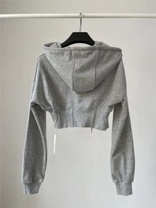 Kadın Hoodies Sweatshirt Sıradan Kırpılmış Kapüşonlu Ceketler Kadın Katı Temel Fermuarı Kısa Kısa Uzun Kollu Sonbahar Bahar Kore Şık Spor Sokak Giydirme 231129