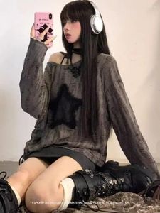 女性のTシャツY2K女性ヴィンテージスターガールハラジュクTシャツトップ特大のアキュビTシャツ長袖美学オフショルダートップ