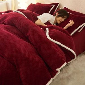 Bedding sets 1PC Winter Velvet Duvet Cover Set Solid Color Thick Coral Bedding Set AB Side Quilt Cover Warm Duvet Bedding Cover 231129