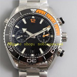 6 Style Automatyczne chronograph zegarek 45,5 mm czarna tarcza pomarańczowa ceramiczna ramka szafirowa szklana stalowa bransoletka om Factory 9900 ruch Chrono Sport Męskie zegarki męskie