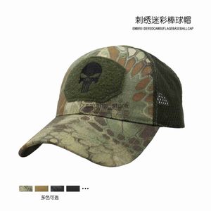 Bollkåpor Skull Head Camouflage Baseball Cap Tactical Military Fan Velcro Duck Tongue Cap Outdoor Fishing Sun Protection Sunshade Net Hat J231130