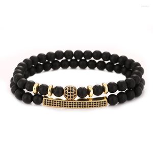 Bracelets de charme 2pcs/conjunto de casais Charms de bola CZ para mulheres Stone natural 6 mm de jóias masculinas pulseras