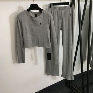 Kvinnor Thin Grey Tracksuits Fashion Autumn Designer 2st Cotton Yoga Tracksuit Fashion Gym Soft Casual Stretchy Clothes