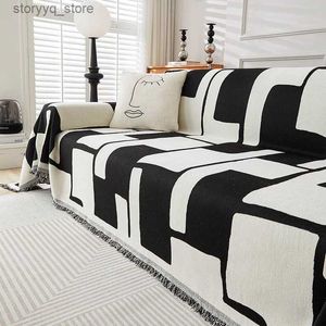 Stol täcker chenille soffa täckning för vardagsrum handduk filt soffa täckning universal anti-katt skrapa soffa slipcover svart och vit Q231130