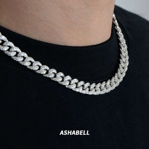 Ashabell S925 Sterling Silver Full Moissanite Diamond Inlaid Zircon Hiphop Cuba Chain Platinum Plated Ice Necklace 8-10mm