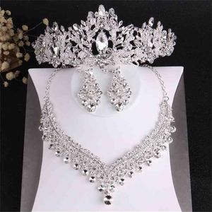 Baroque Luxury Crystal Beads Bridal Jewelry Sets Tiaras Crown Necklace Earrings Wedding African Set 210701269p