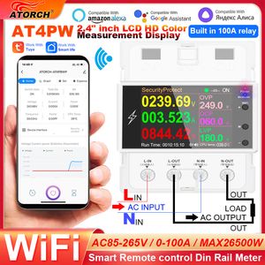 Energy Meters AT4PW 100A Tuya WIFI Din Rail Smart Switch Remote Control AC 220V 110V Digital Power Volt Amp Kwh Frequency Factor Meter 230428