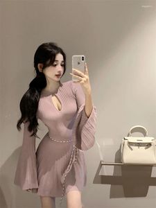 Casual Dresses Ladies Japanese Streetwearmaxi Es For Women Rsvppap Officials Store W4M Hollowed-out Neckline Knitted Slimming Skirt Dress