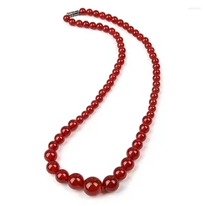 Correntes Red Chalcedony Carnelian 6-14mm Bead Colar Generoso Temperamento Semi Precioso Stone Tower Forma Mulheres