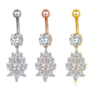 Fashion Crystal Zircon Belly Button Ring Flower Drop Dangle Navel Piercing Ring Sexig Women Body Jewelry